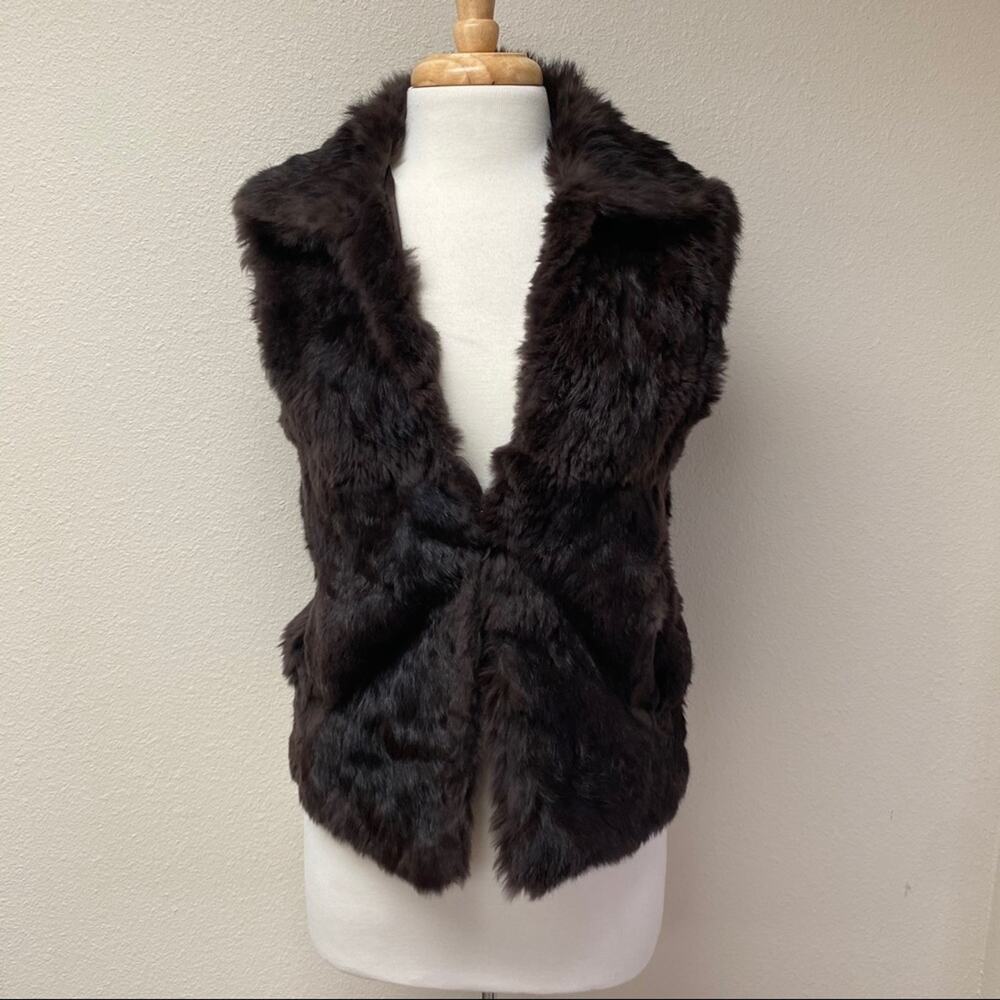 Adrienne Landau Brown Genuine Rabbit Fur Vest Women’s Small